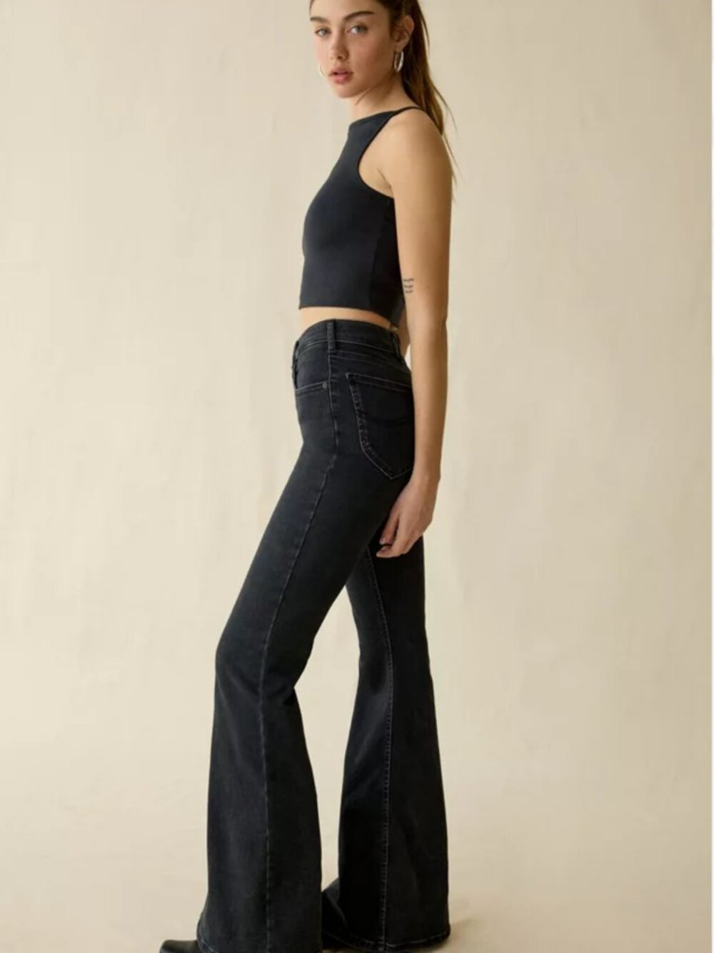 Lee Women's Black Flared faded Jeans